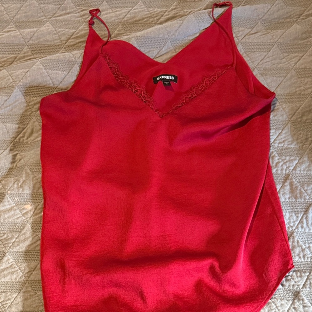 Express Red Cami with Lace Trim